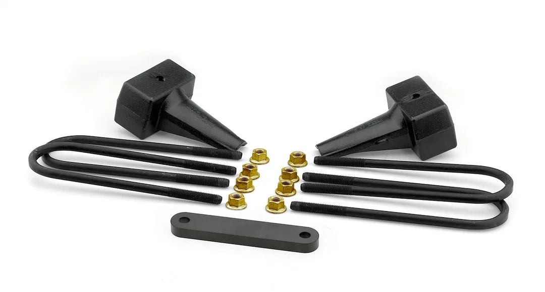 66-2014 – READYLIFT Leaf Spring Block Kit, 2 Inch Rear Lift Cast Iron Includes 2 Rear Blocks/ 4 U-Bolts and Hardware